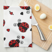 Cute Ladybug en Hearts Pattern Theedoek (Quarter Fold)
