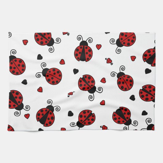 Cute Ladybug en Hearts Pattern Theedoek (Horizontaal)