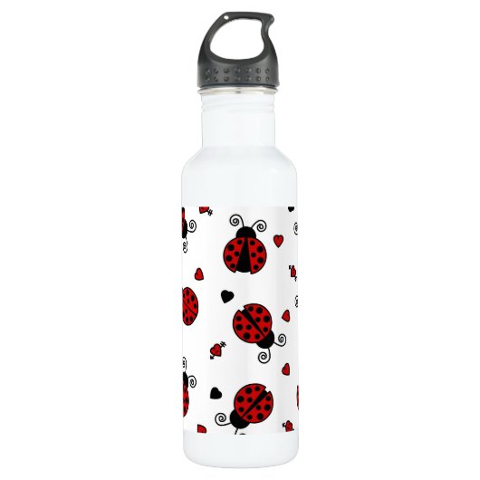 Cute Ladybug en Hearts Pattern Waterfles (Voorkant)