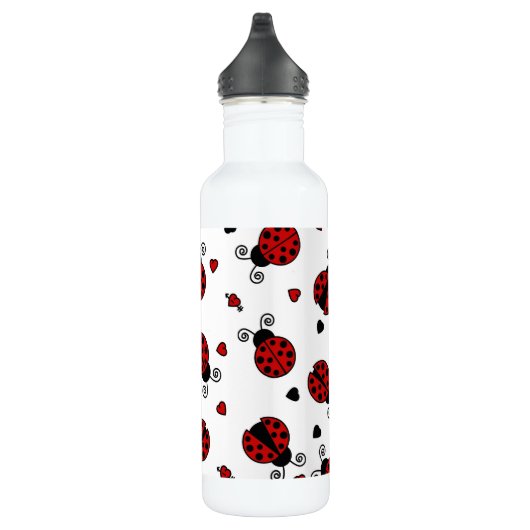 Cute Ladybug en Hearts Pattern Waterfles (Rechts)