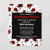 Cute Ladybug en Hearts Red Print Party Invitation Kaart (Voorkant / Achterkant)
