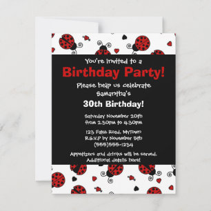 Cute Ladybug en Hearts Red Print Party Invitation Kaart