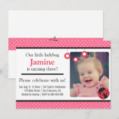 Cute Ladybug en polka dots verjaardagsfeest Foto Kaart (Voorkant / Achterkant)