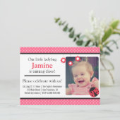 Cute Ladybug en polka dots verjaardagsfeest Foto Kaart (Staand voorkant)