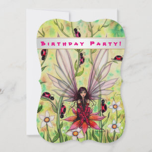 Cute Ladybug Fairy Fantasy Girls Birthday Invite Kaart