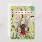 Cute Ladybug Fairy Fantasy Girls Birthday Invite Kaart (Achterkant)