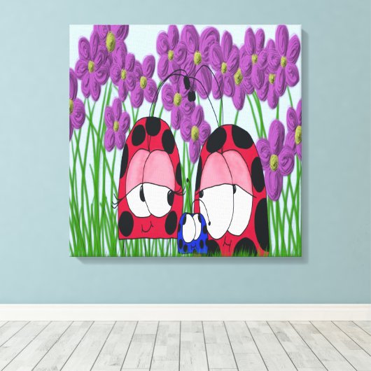 Cute Ladybug Family Illustration Canvas Afdruk (Insitu (Houten vloer))