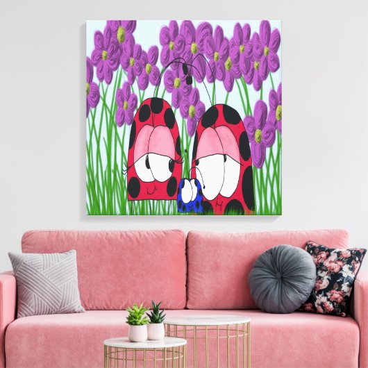 Cute Ladybug Family Illustration Canvas Afdruk (Insitu (Woonkamer))