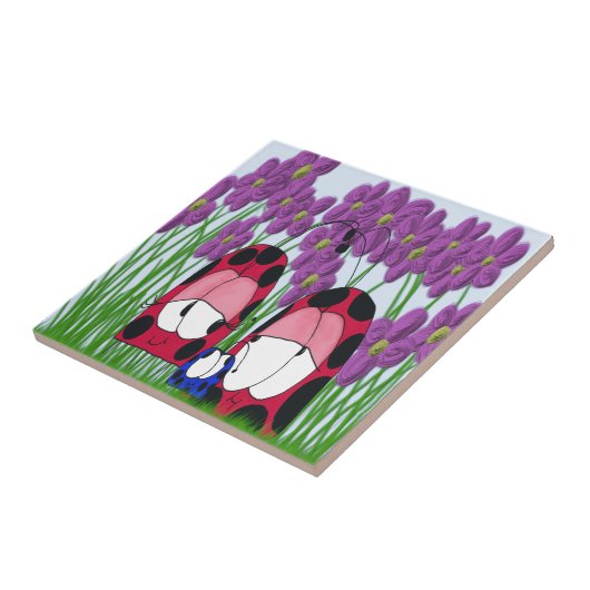 Cute Ladybug Family Illustration Tegeltje (Zijkant)