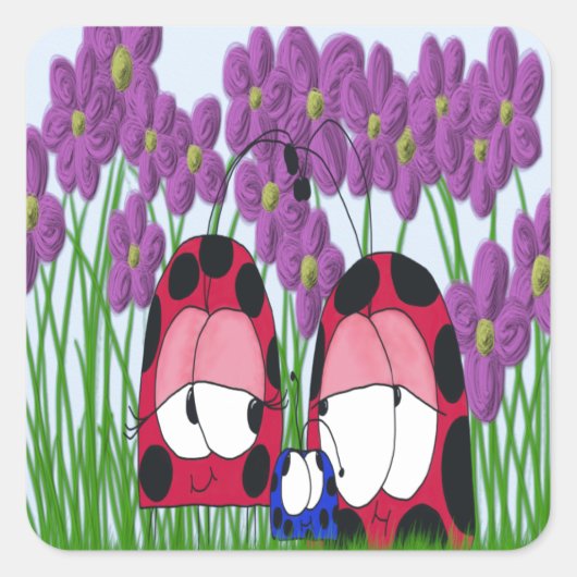 Cute Ladybug Family Illustration Vierkante Sticker (Voorkant)