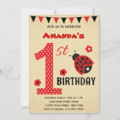 Cute Ladybug First Birthday Invitation Kaart (Voorkant)