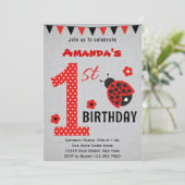 Cute Ladybug First Birthday Invitation Kaart (Staand voorkant)