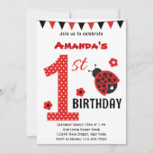Cute Ladybug First Birthday Invitation Kaart (Voorkant)