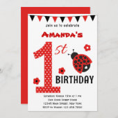 Cute Ladybug First Birthday Invitation Kaart (Voorkant / Achterkant)