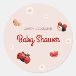 Cute Ladybug Flowers Baby Shower Ronde Sticker