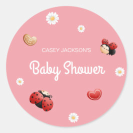Cute Ladybug Flowers Baby Shower Ronde Sticker
