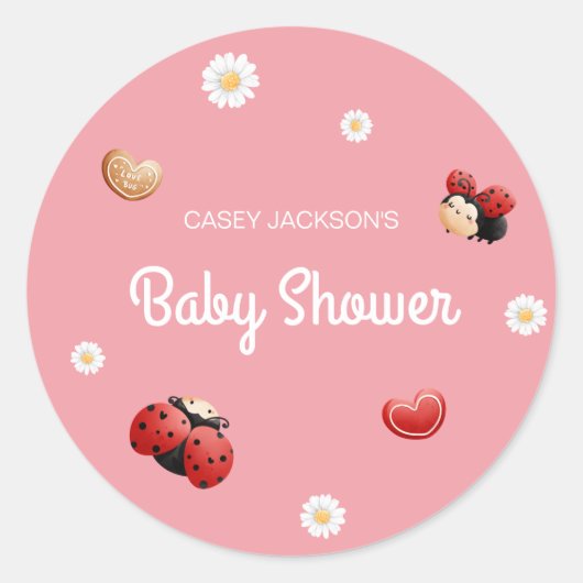 Cute Ladybug Flowers Baby Shower Ronde Sticker (Voorkant)