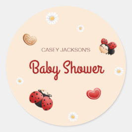 Cute Ladybug Flowers Baby Shower Ronde Sticker