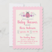 Cute Ladybug Girl Baby shower Invitation Kaart (Voorkant)
