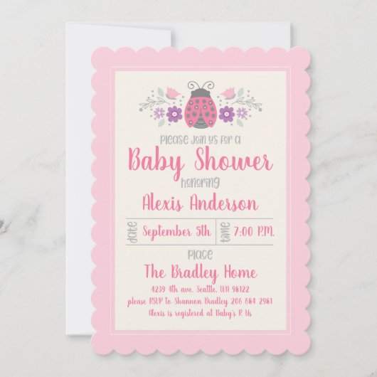 Cute Ladybug Girl Baby shower Invitation Kaart (Voorkant)
