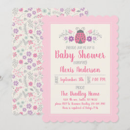 Cute Ladybug Girl Baby shower Invitation Kaart