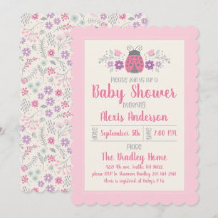 Cute Ladybug Girl Baby shower Invitation Kaart