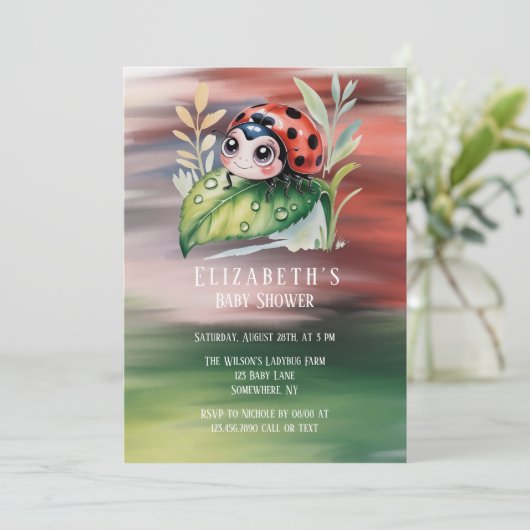Cute Ladybug Girl Baby Shower  Kaart (Staand voorkant)