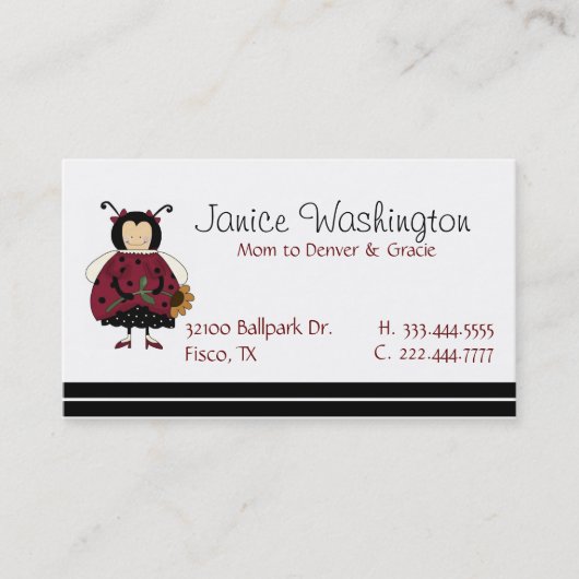 Cute Ladybug Girl-kaart Contactkaartje (Voorkant)