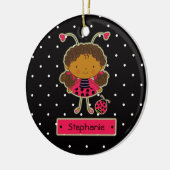 Cute ladybug girl polkadots gepersonaliseerd versi keramisch ornament (Links)