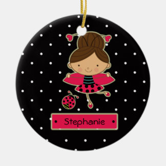 Cute ladybug girl polkadots gepersonaliseerd versi keramisch ornament