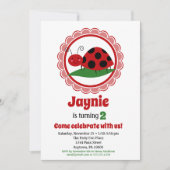 Cute Ladybug Girls Birthday Invitation Kaart (Voorkant)