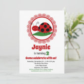 Cute Ladybug Girls Birthday Invitation Kaart (Staand voorkant)