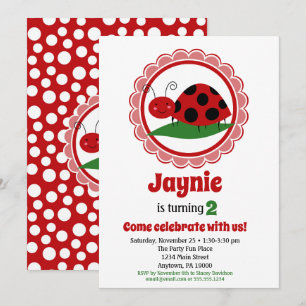 Cute Ladybug Girls Birthday Invitation Kaart