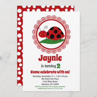 Cute Ladybug Girls Birthday Invitation Kaart