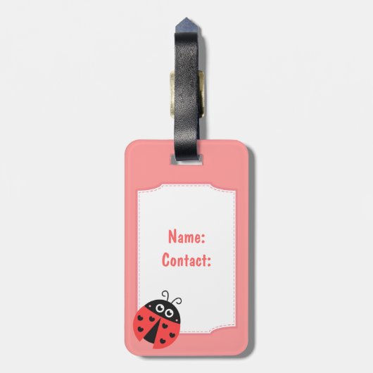 Cute Ladybug Girls Personalized Bagagelabel (Achterkant verticaal)