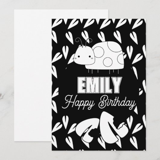 Cute Ladybug Hearts Colour Birthday Party Feestdagenkaart (Voorkant / Achterkant)