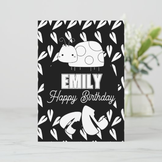 Cute Ladybug Hearts Colour Birthday Party Feestdagenkaart (Staand voorkant)