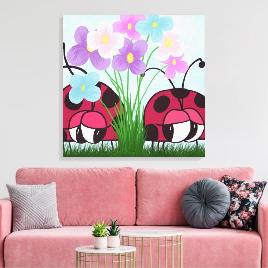 Cute Ladybug Illustratie Canvas Afdruk (Insitu (Woonkamer))