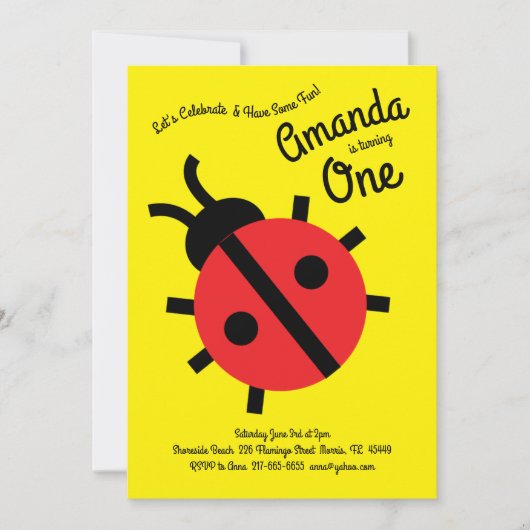 Cute Ladybug Kinder 1st Birthday Party Invitation Kaart (Voorkant)