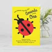 Cute Ladybug Kinder 1st Birthday Party Invitation Kaart (Staand voorkant)