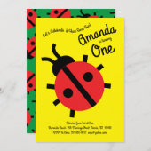 Cute Ladybug Kinder 1st Birthday Party Invitation Kaart (Voorkant / Achterkant)