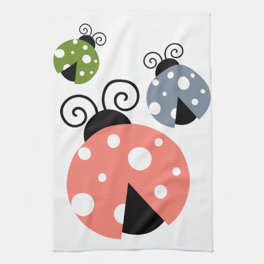 Cute Ladybug Mam. Ladybug Babies Pink Green Blue Theedoek (Verticaal)