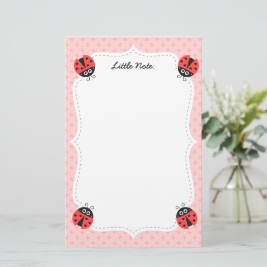 Cute Ladybug met hart voor meisjes Briefpapier (Staand voorkant)