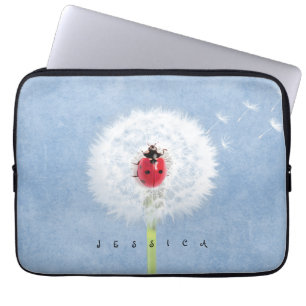 Cute Ladybug op Dandelion-Natuur Laptop Sleeve