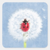 Cute Ladybug op Dandelion-Natuur Vierkante Sticker (Voorkant)
