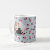 Cute Ladybug Pattern Custom Photo & Name - Blue  Koffiemok (Voorkant links)