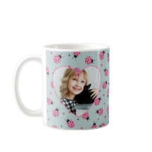 Cute Ladybug Pattern Custom Photo & Name - Blue 
