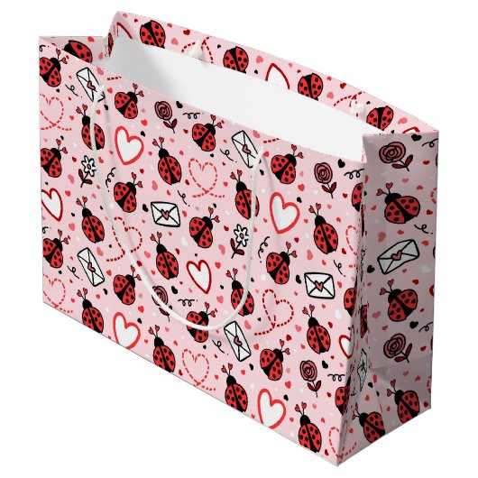 Cute Ladybug Pattern Large Gift Bag Groot Cadeauzakje (Achterkant Gekanteld)