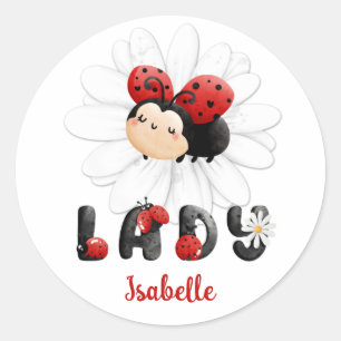 Cute Ladybug Personalized Girl Ronde Sticker
