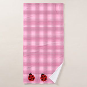 Cute Ladybug Pink and White Picnic Checks Gingham Badhanddoek